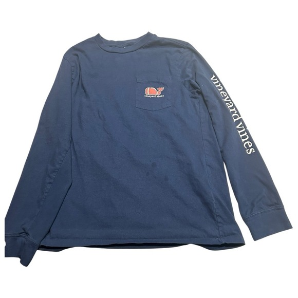 Vineyard Vines Football Logo Whale Long Sleeve T-Shirt Boys Large (14) Navy Blue - Picture 2 of 5